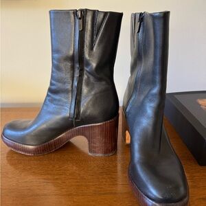 Vince Black Leather Platform Boots